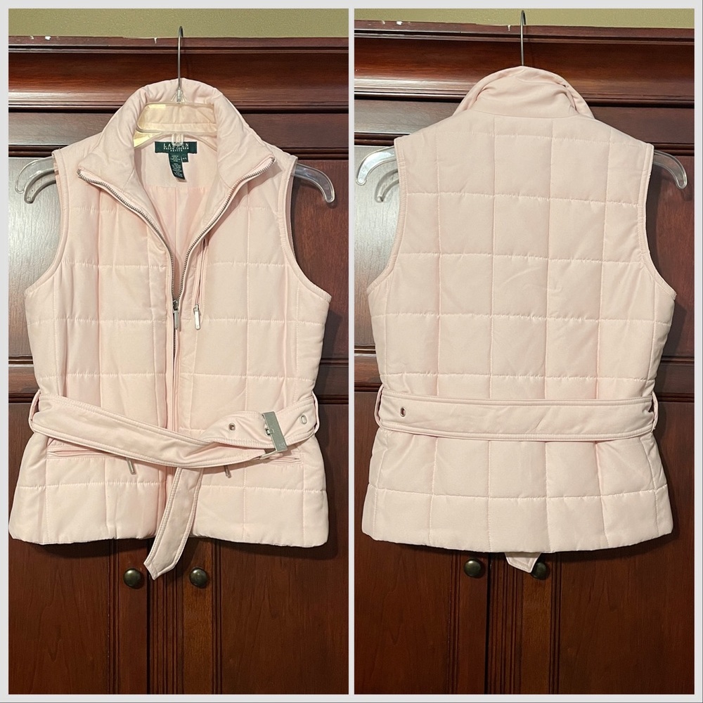LAUREN Ralph Lauren Petite Baby Pink Puffer Vest Size Small - Picture 2 of 6